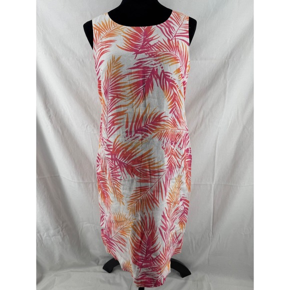 J. Jill Dresses & Skirts - J. Jill Womens Pink Orange Tropical Palm Leaf Linen Cotton Sheath Dress Size 4
